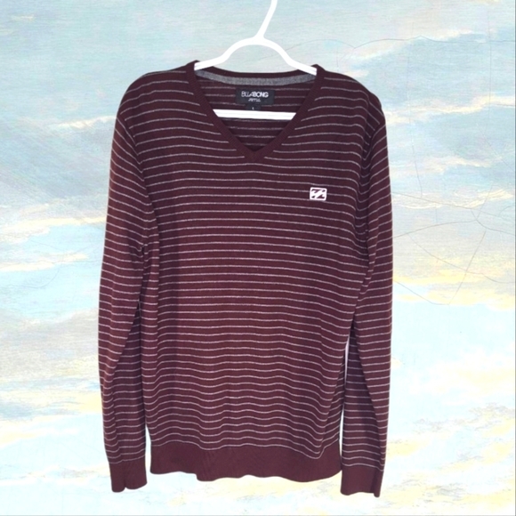 Billabong Men's Sweater  V-neck Knitted Stripped Preppy - Picture 1 of 6